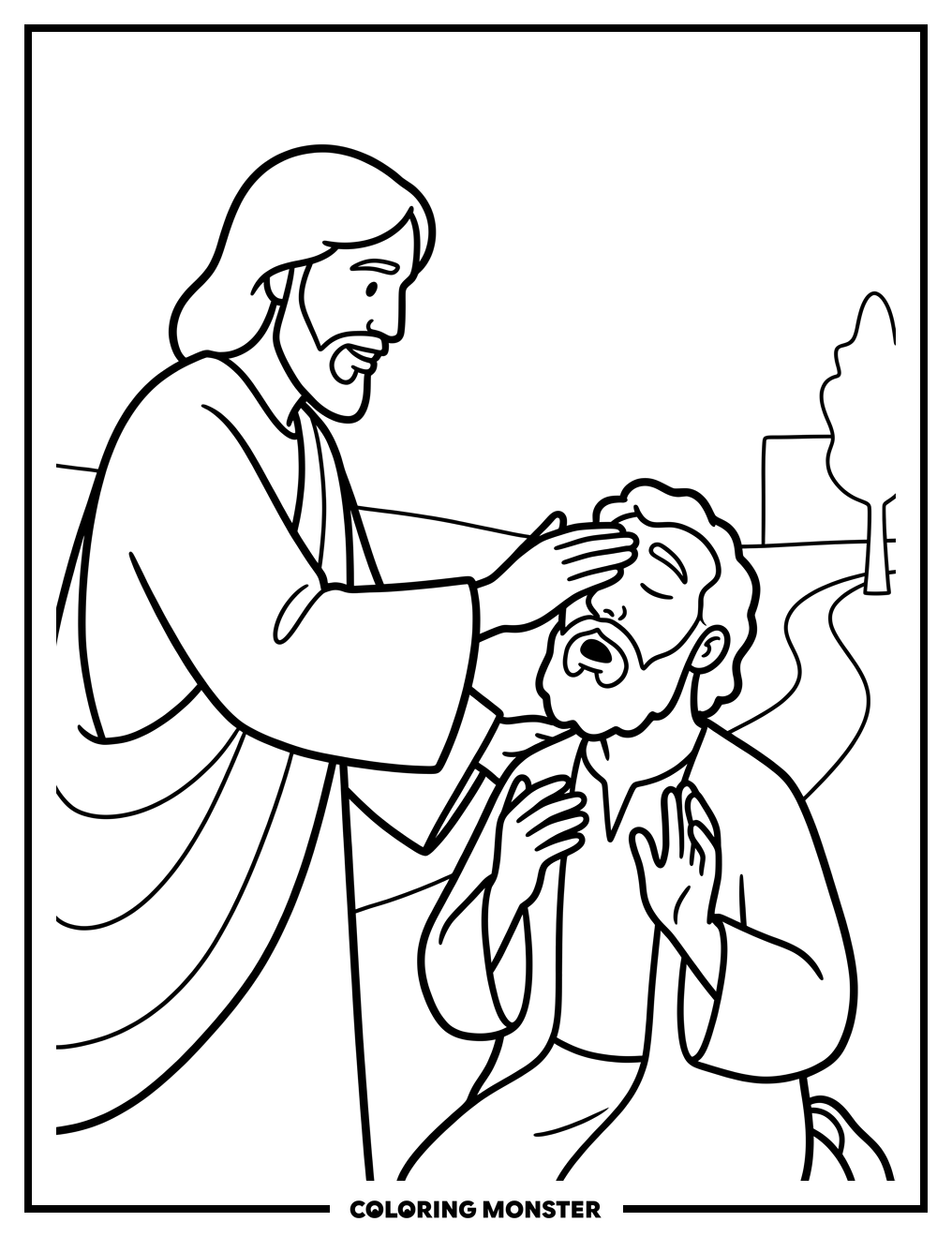 Jesus Heals a Man Born Blind Coloring Page
