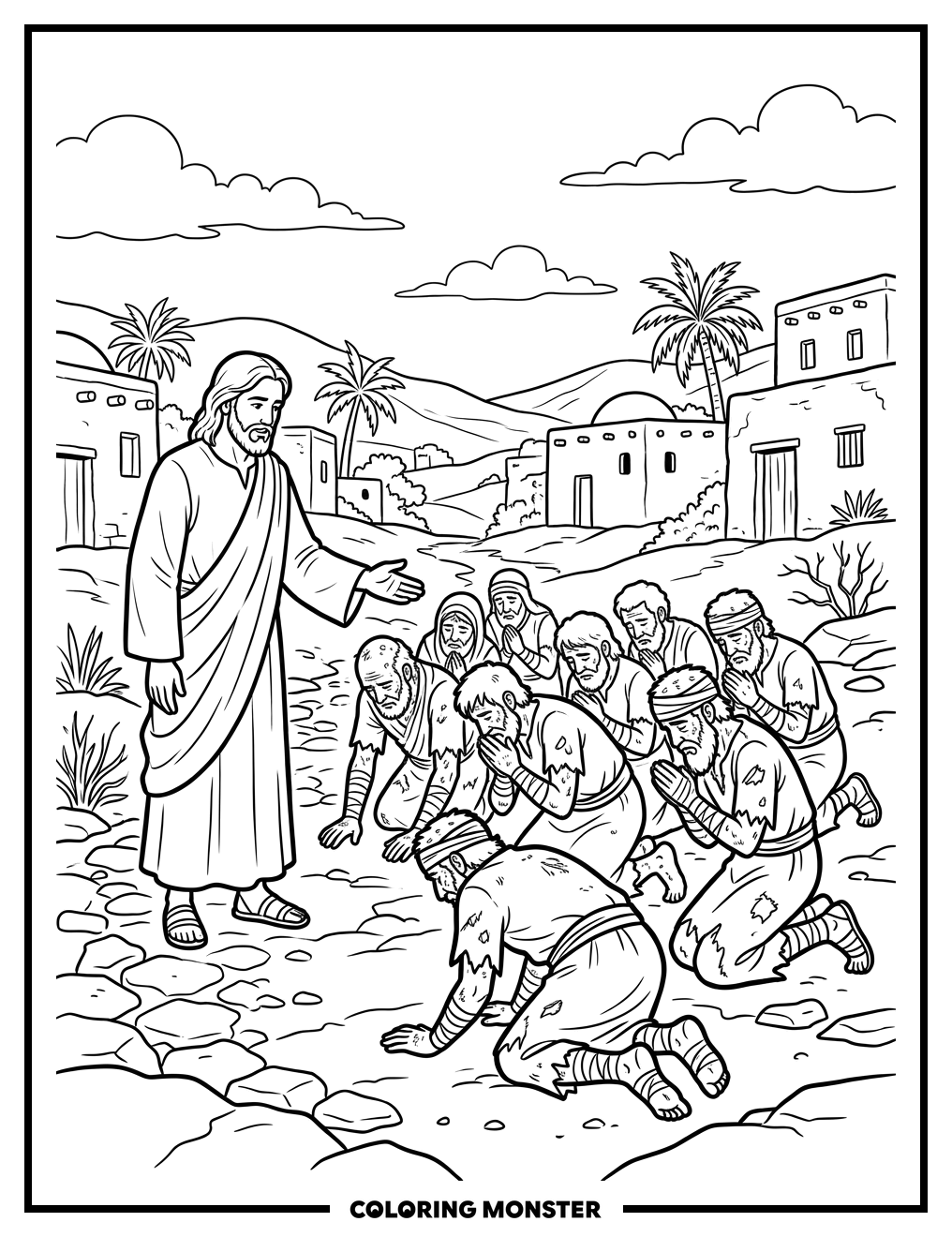 Jesus Heals Ten Lepers Coloring Page