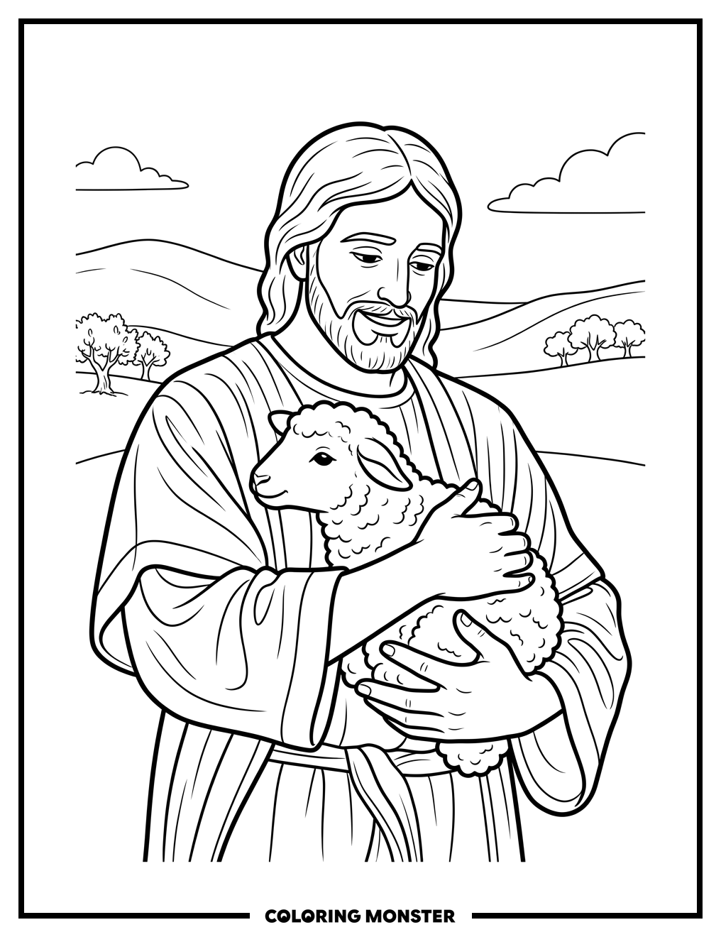 Jesus Holds A Gentle Lamb Coloring Page