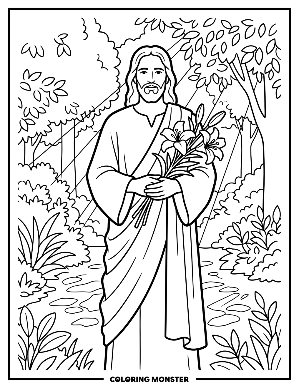 Jesus in a Garden Coloring Page