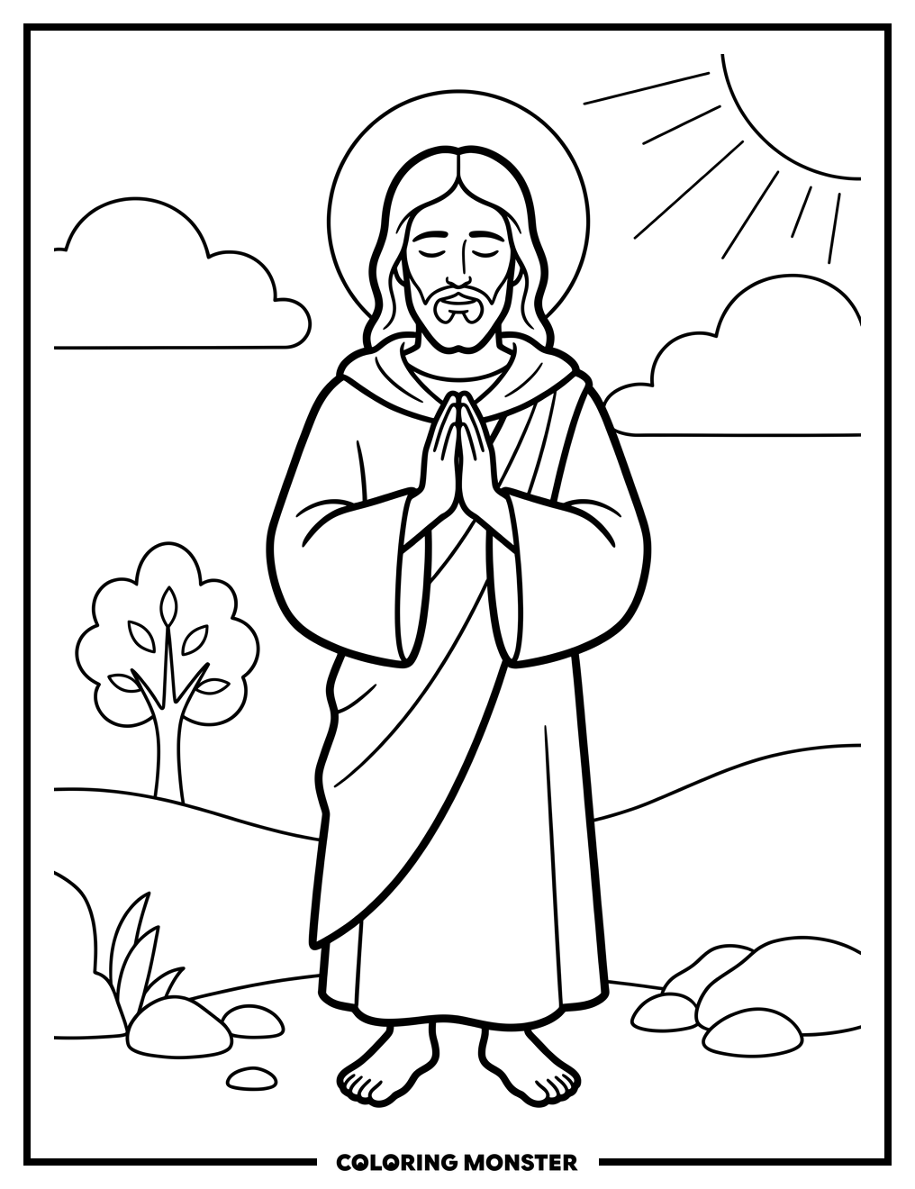Jesus in Prayer Coloring Page