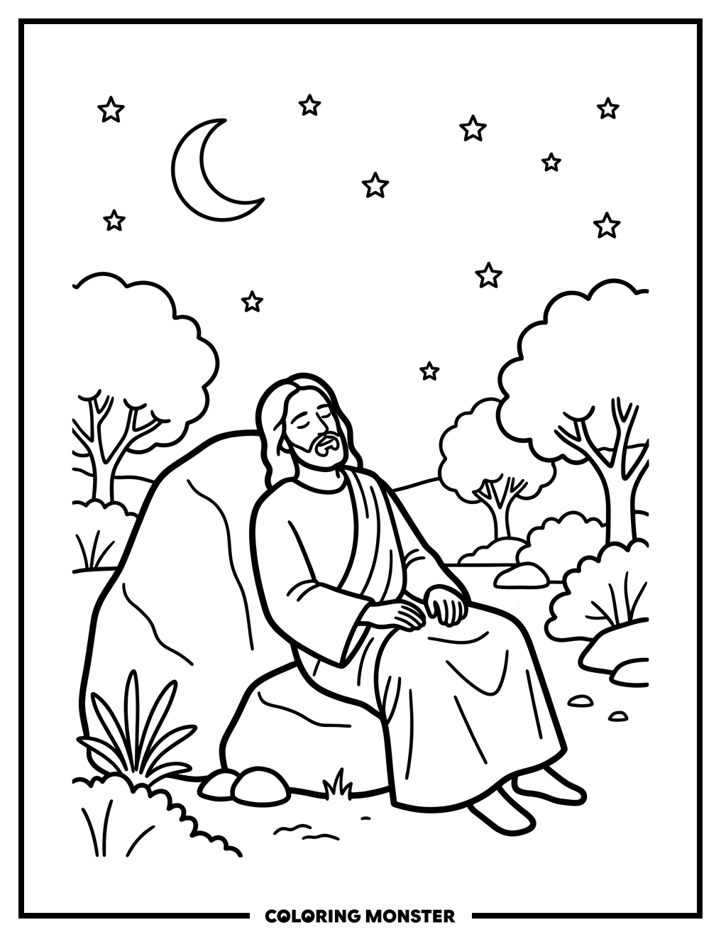 Jesus in the Garden of Gethsemane Coloring Page