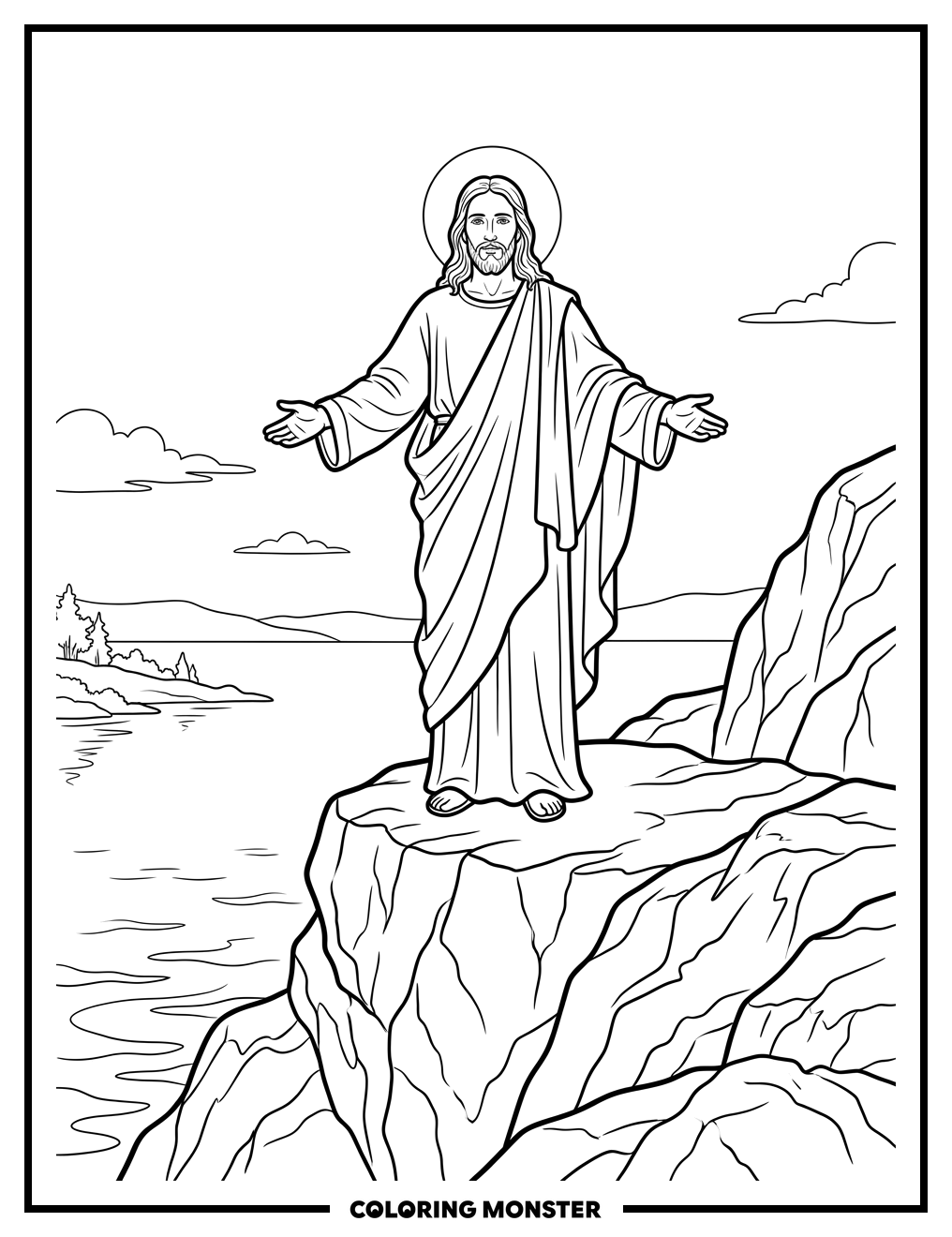 Jesus on the Rock Coloring Page