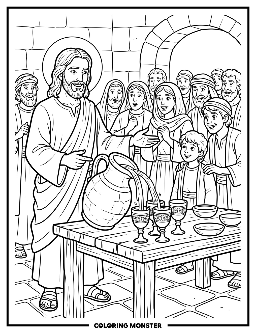 Jesus Performs the Wedding Miracle Coloring Page