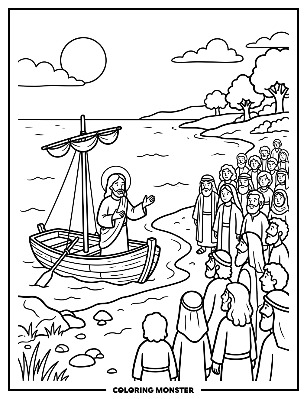 Jesus Preaching From A Boat Coloring Page