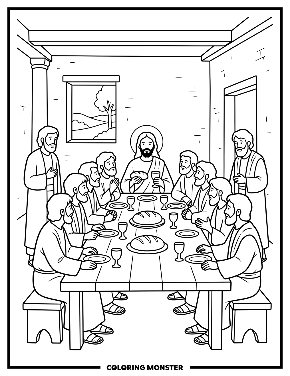 Jesus Shares A Meal With Disciples Coloring Page