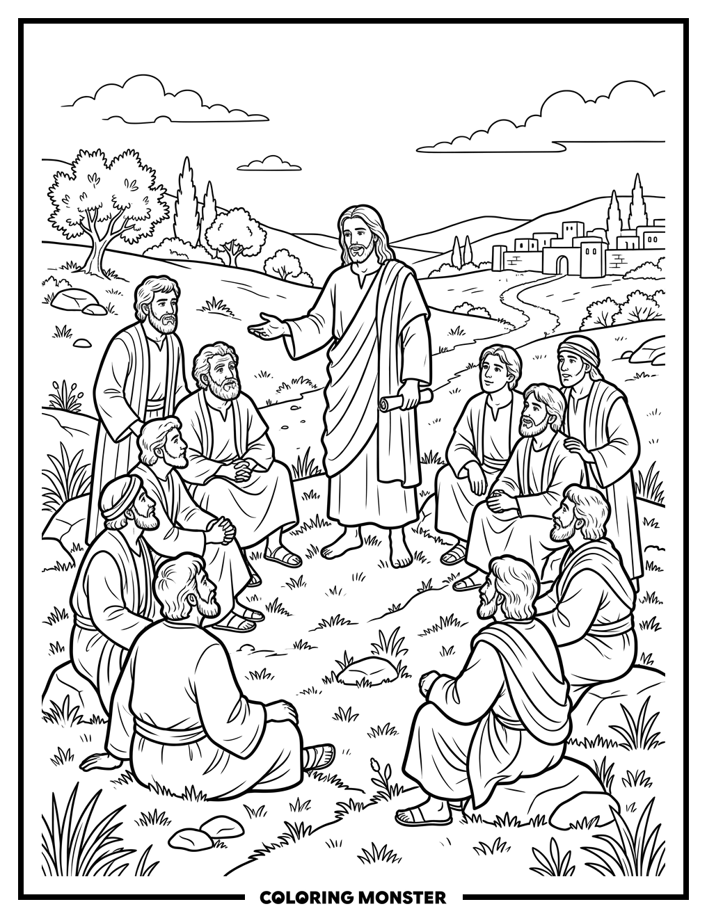 Jesus Teaches His Disciples Coloring Page