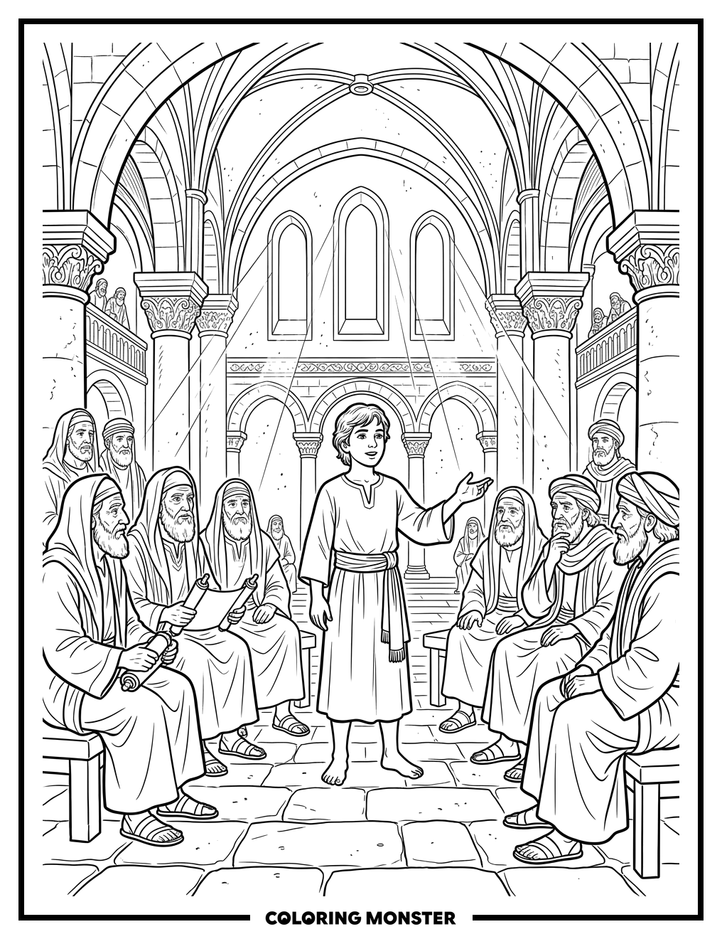 Jesus Teaching in the Temple Coloring Page
