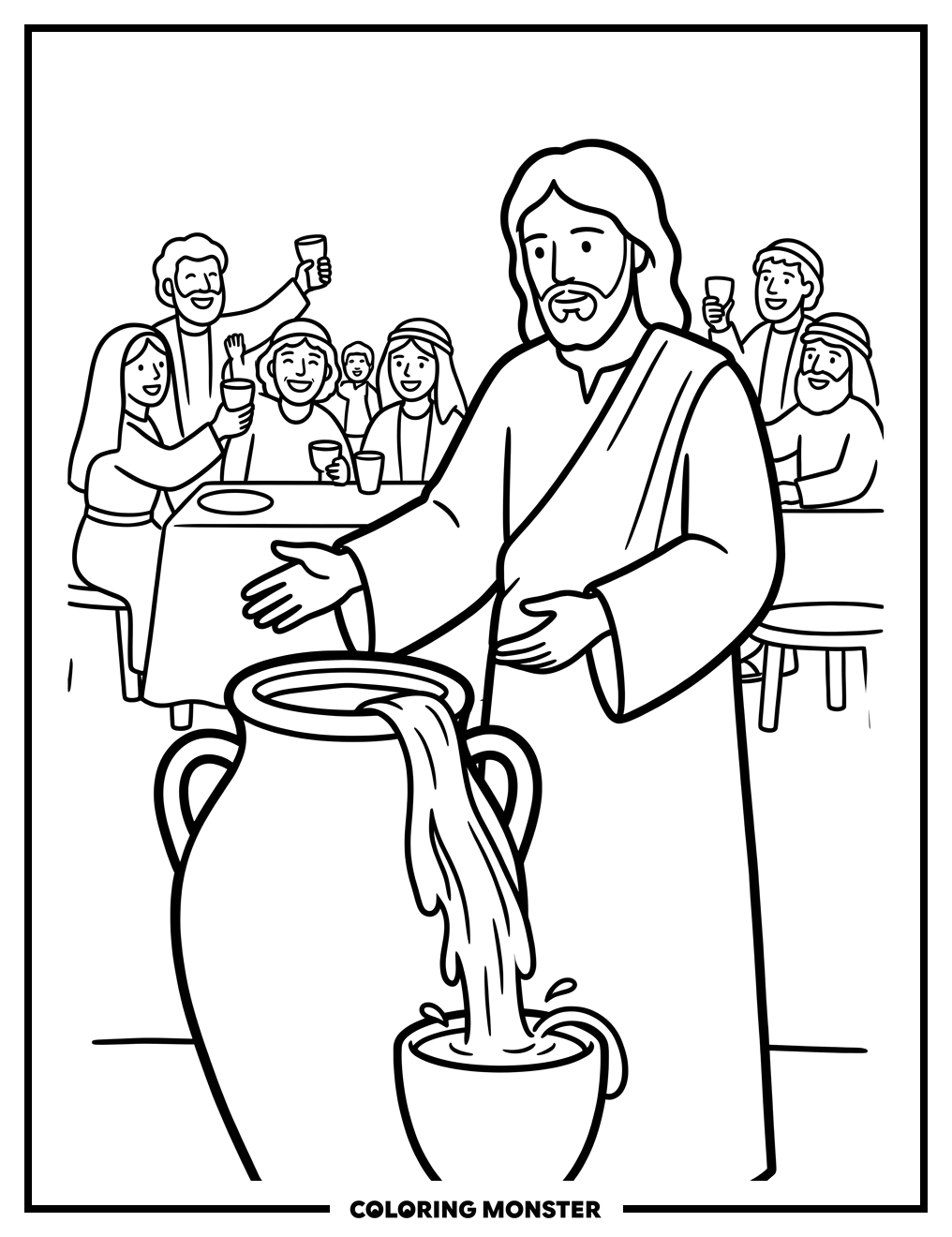 Jesus Transforms Water Into Wine Coloring Page