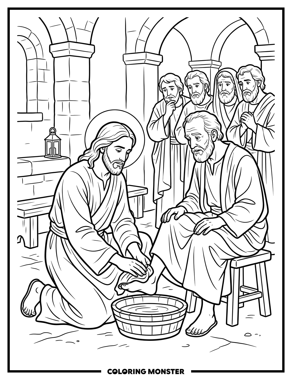 Jesus Washes Disciples' Feet Coloring Page