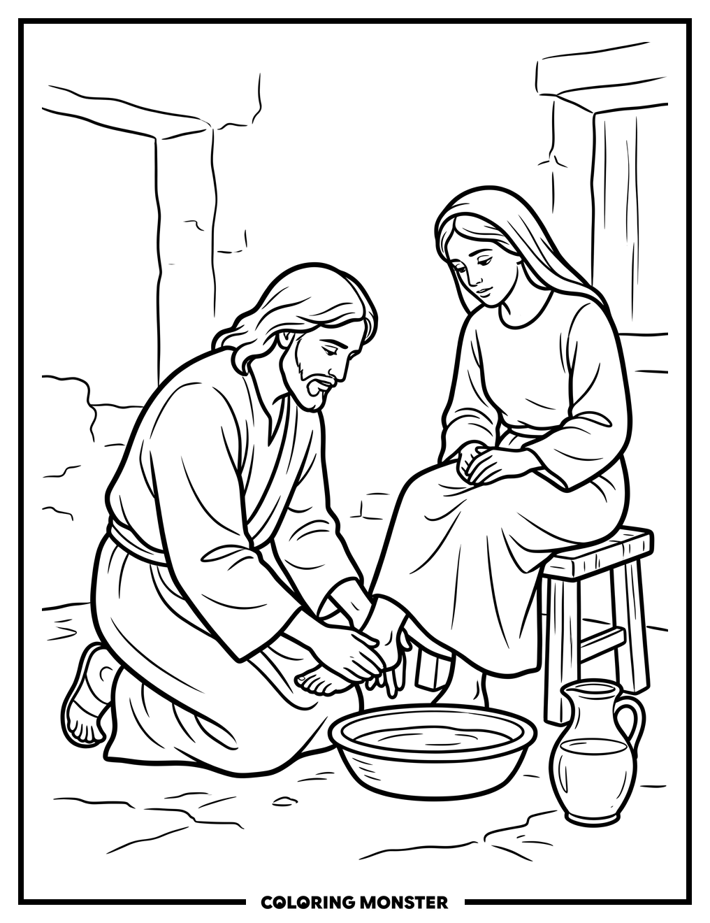 Jesus Washing Mary Magdalene's Feet Coloring Page