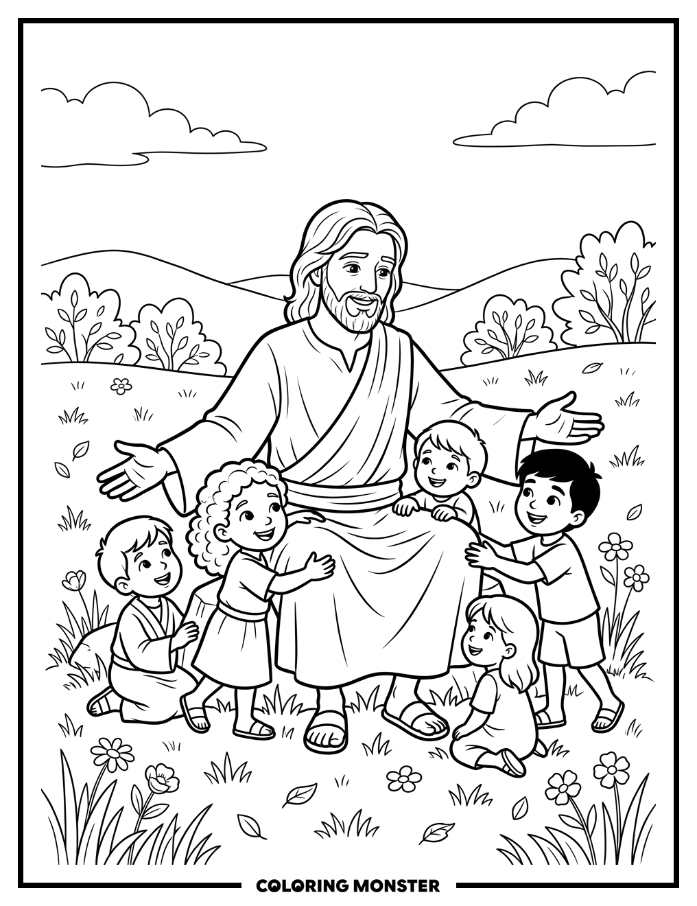 Jesus Welcomes Children Coloring Page
