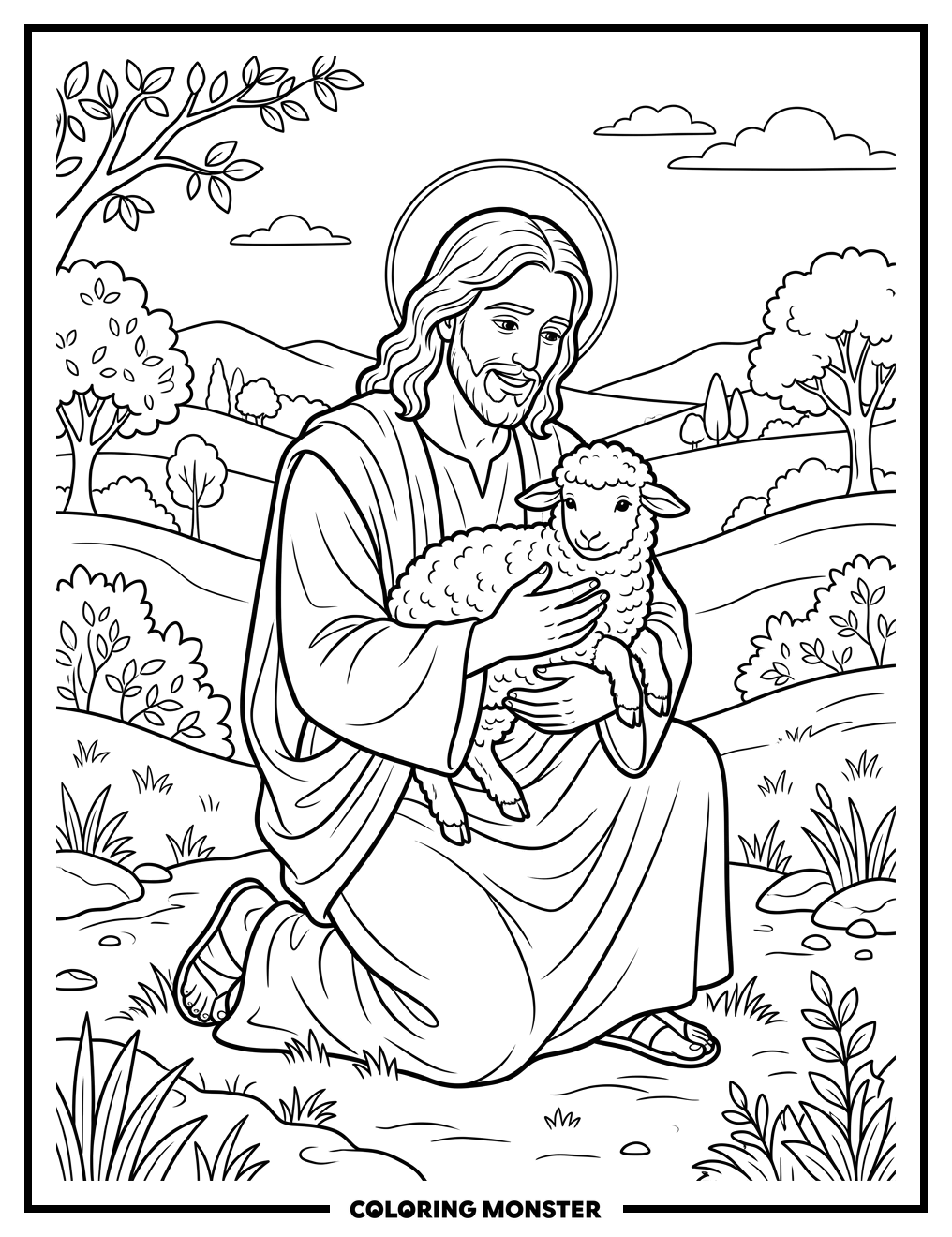Jesus With A Lamb Coloring Page