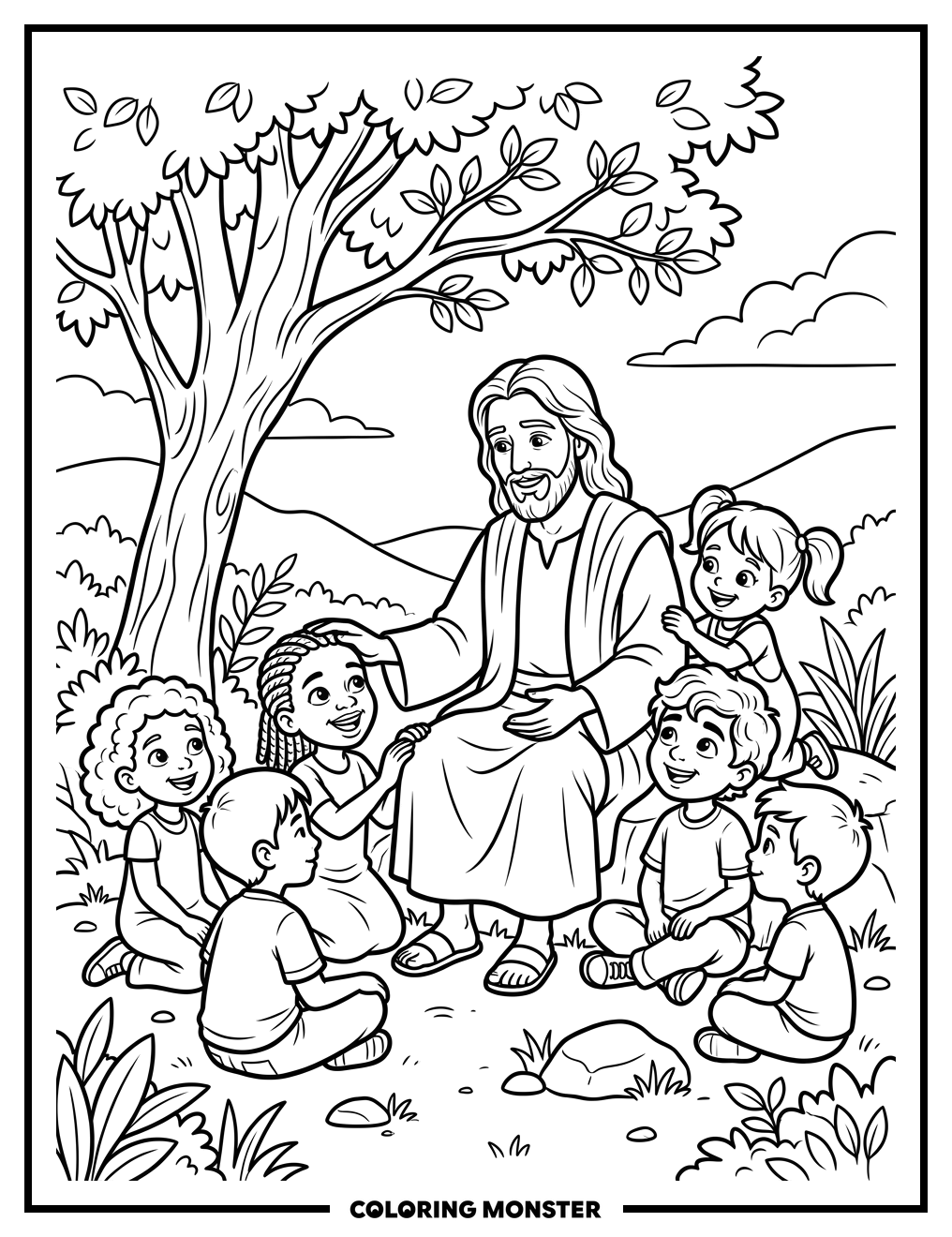 Jesus With Children Coloring Page