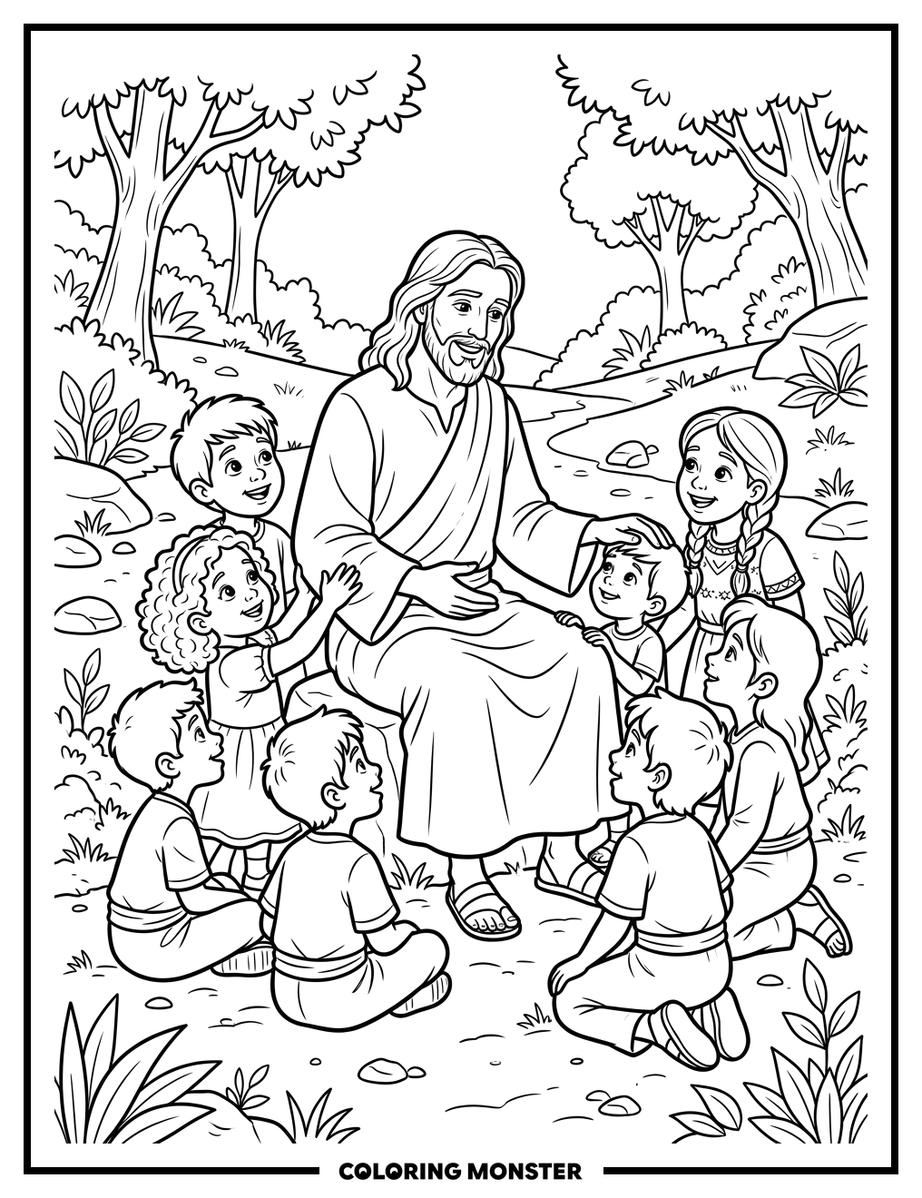 Jesus With Children Coloring Page