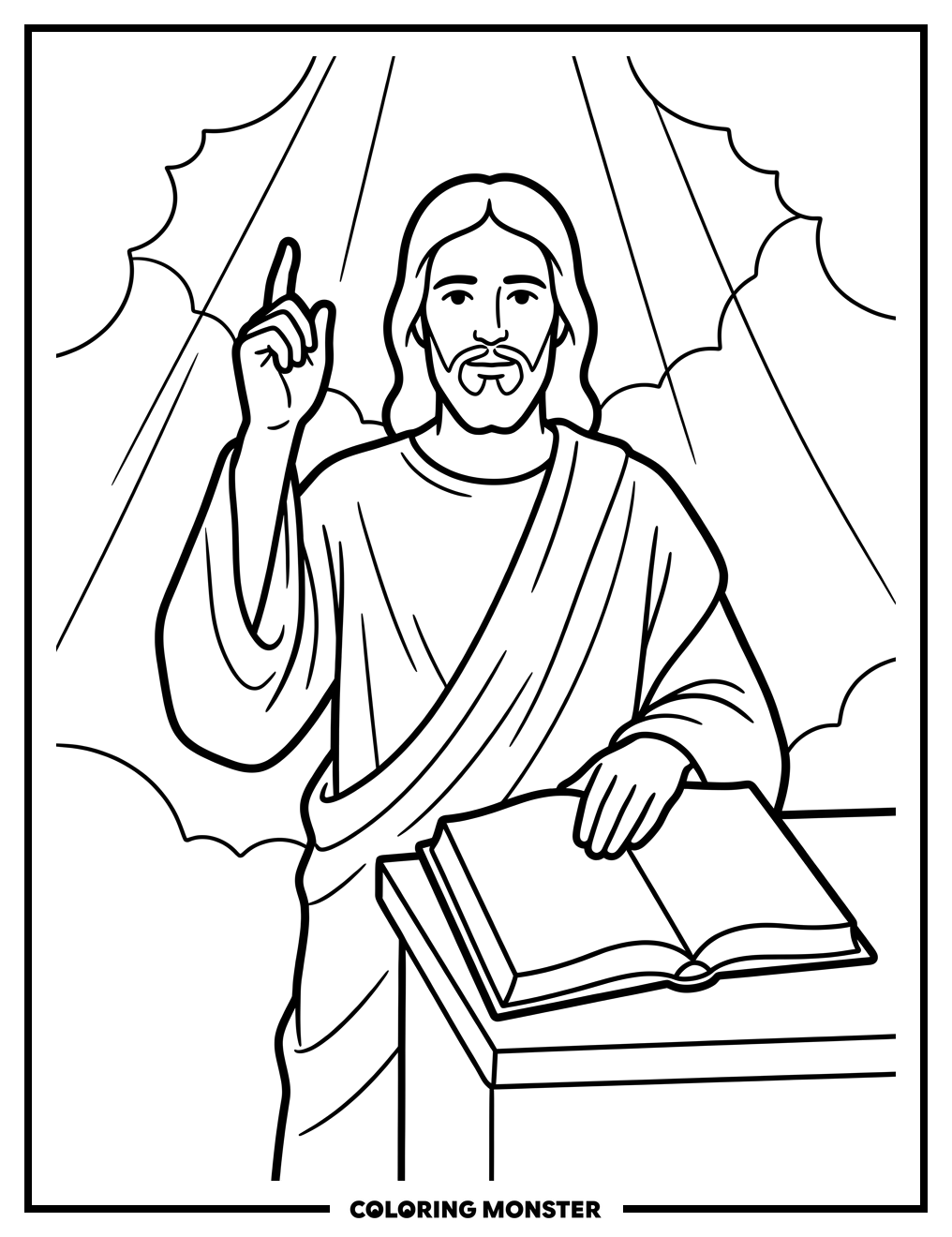 Jesus with Open Bible Coloring Page