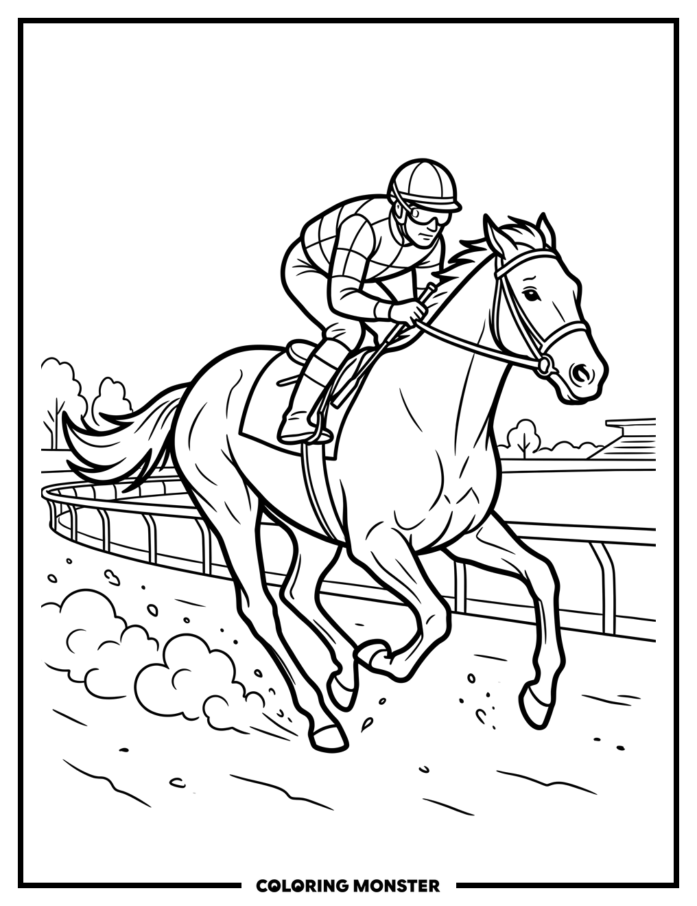 Jockey and Horse Racing Coloring Page