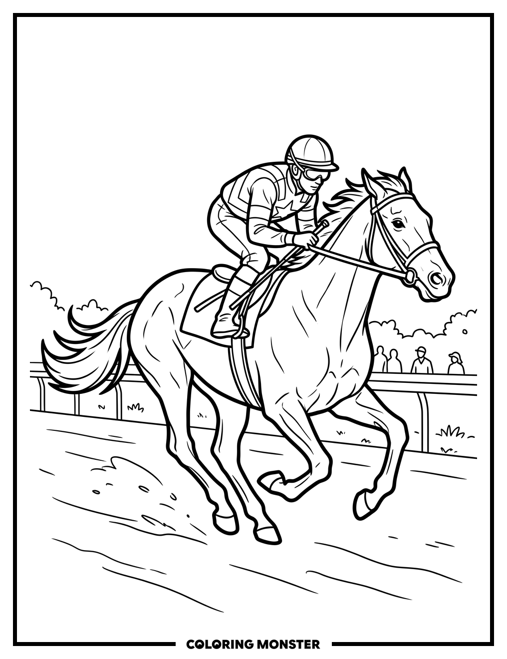 Jockey and Racehorse Galloping Coloring Page