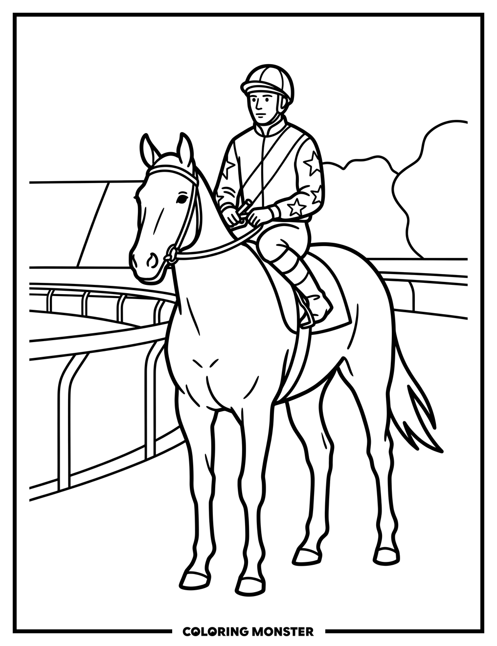 Jockey and Racehorse Ready to Run Coloring Page