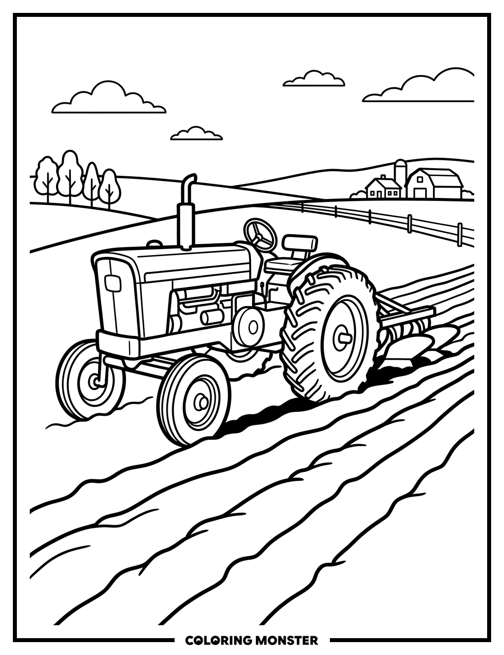 John Deere Tractor Plowing Field Coloring Page