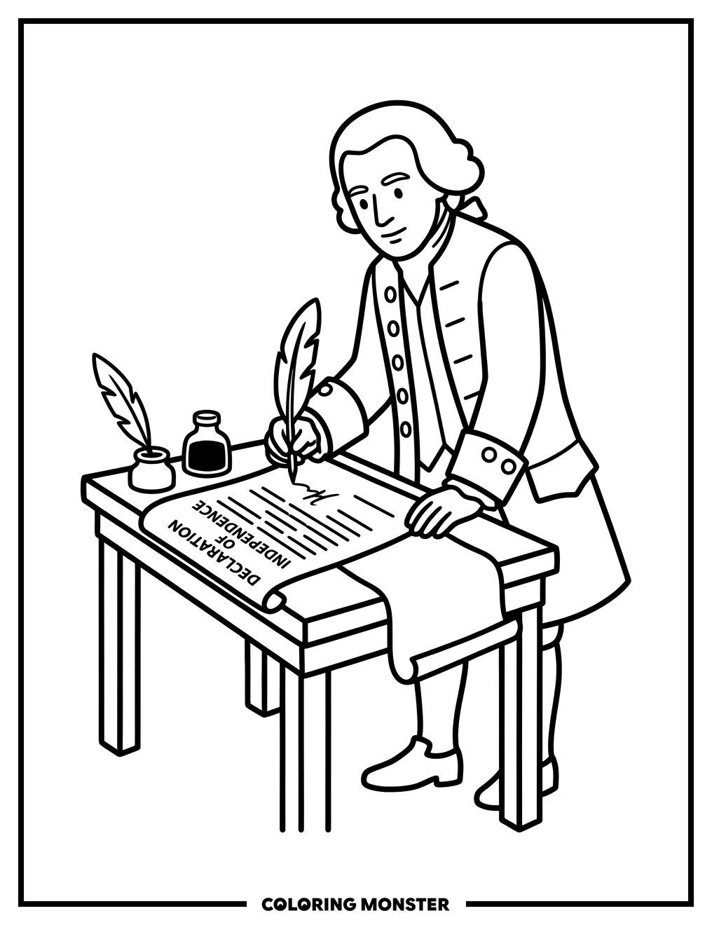 John Hancock Signs Declaration of Independence Coloring Page