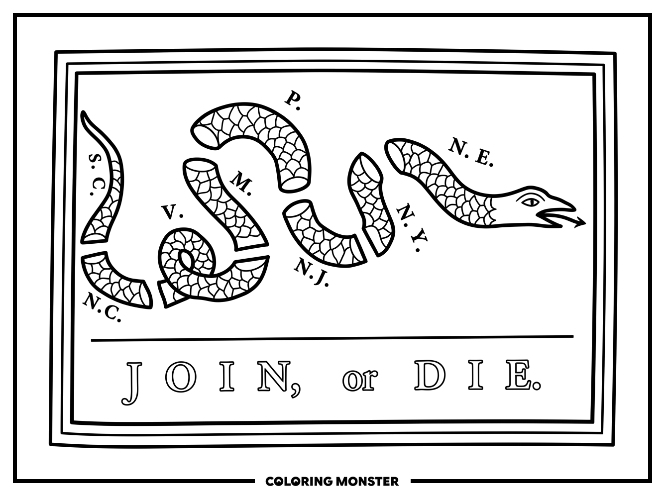 Join Or Die Snake Emblem Coloring Page