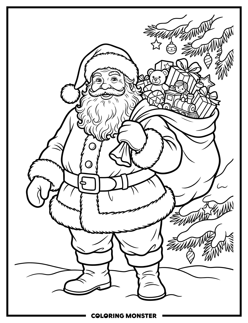 Jolly Santa With Overflowing Gift Sack Coloring Page