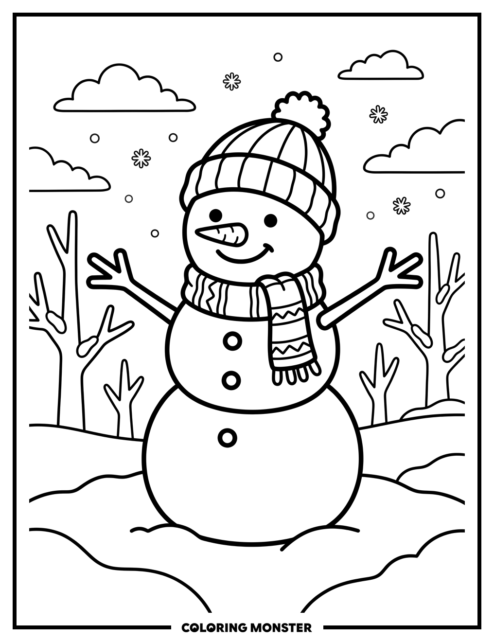 Jolly Snowman Welcoming Visitors Coloring Page