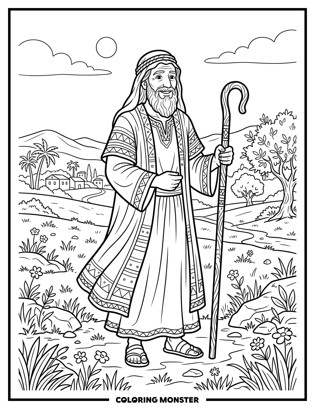 Joseph in a Serene Field Coloring Page