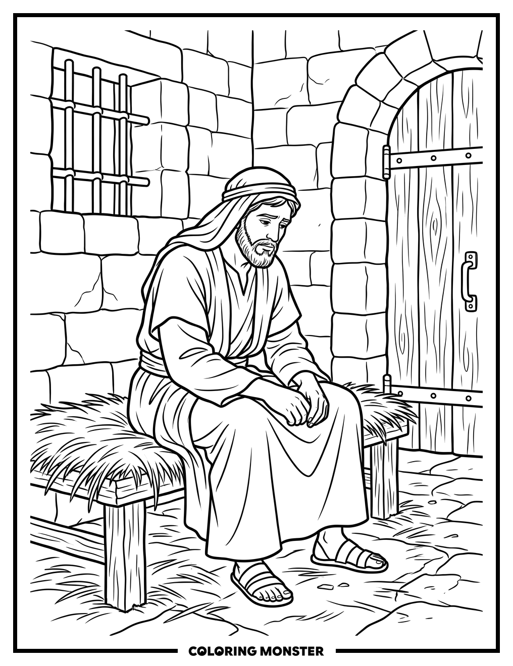 Joseph in Prison Cell Coloring Page