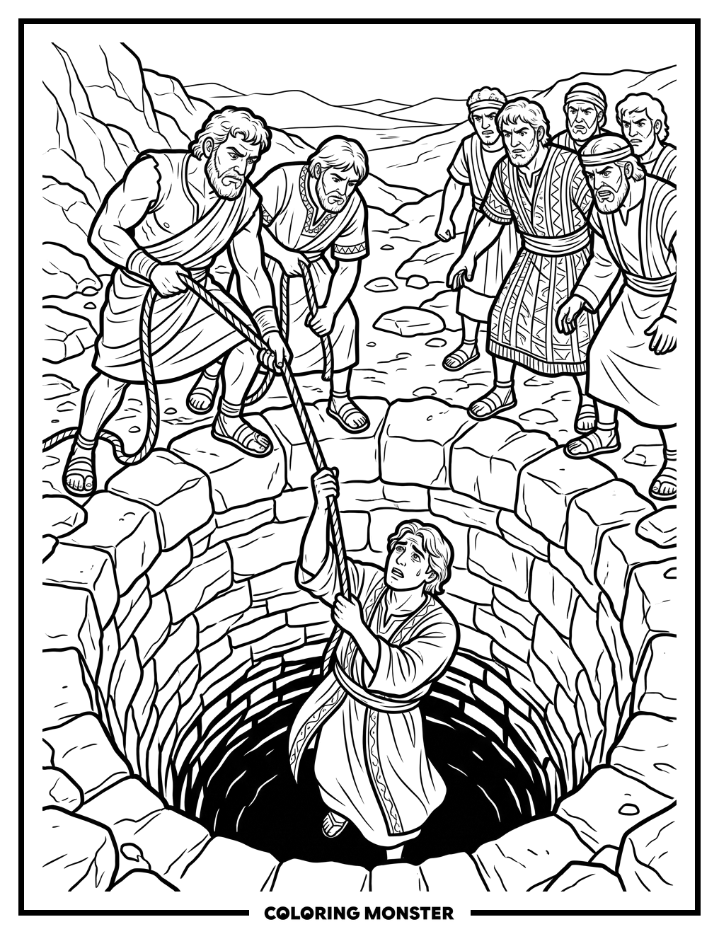 Joseph Lowered Into Pit Coloring Page