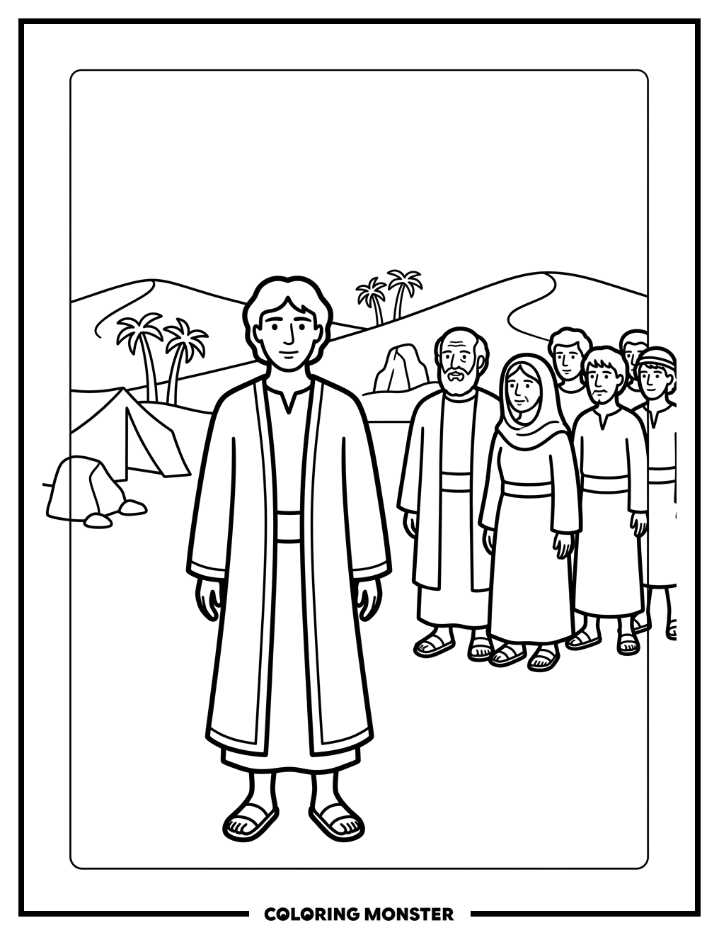 Joseph's Colorful Coat in the Desert Coloring Page