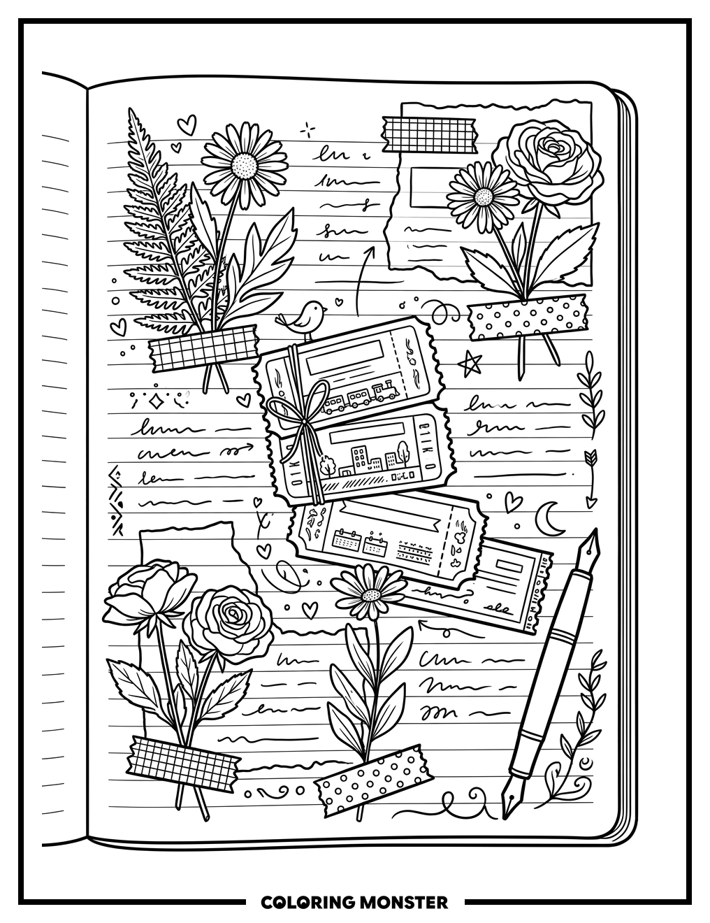 Journal Page Collage Coloring Page