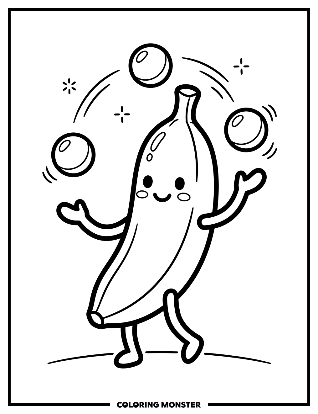 Jovial Banana Juggler Coloring Page