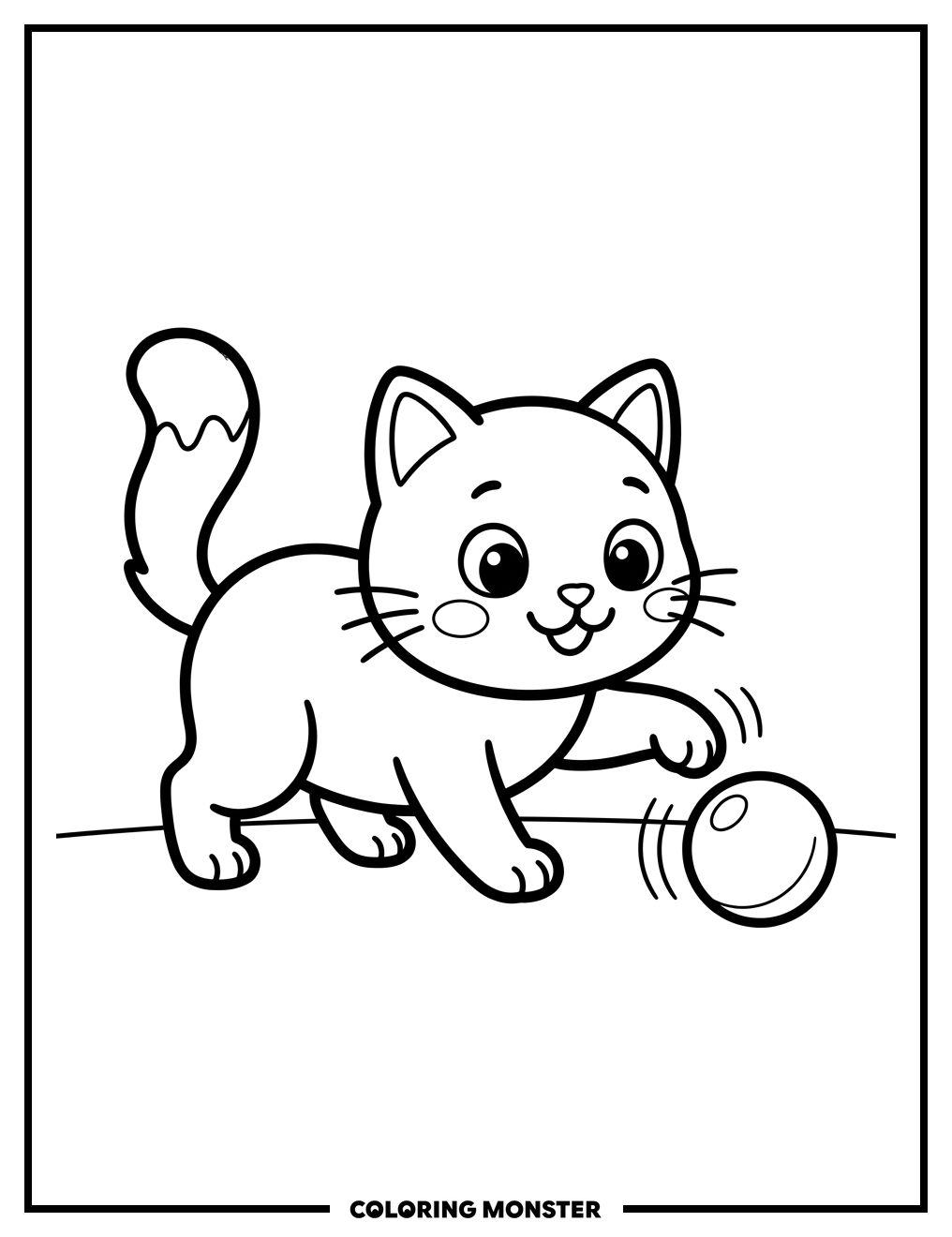 Joyful Cat Batting a Ball Coloring Page