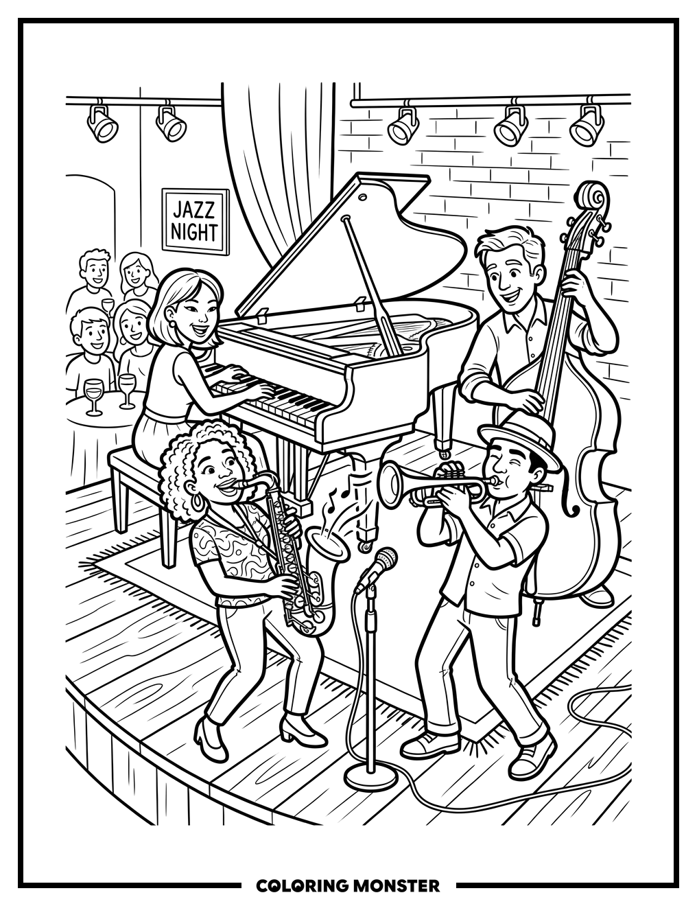 Joyful Jazz Band Performance Coloring Page