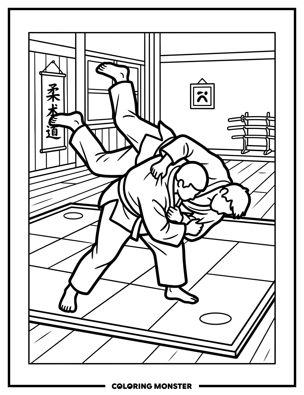 Judo Practitioner Performing Ippon Seoi Nage Coloring Page