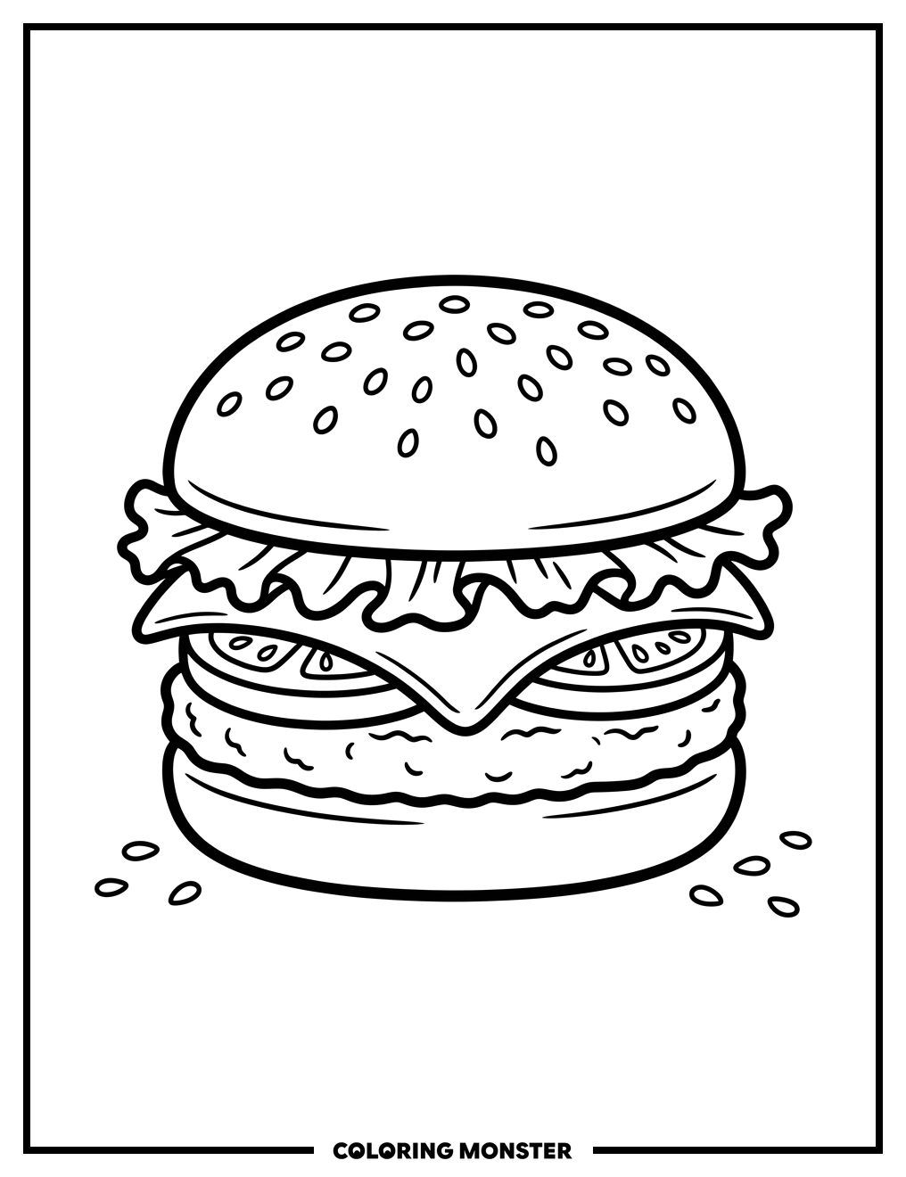 Juicy Burger With Toppings Coloring Page