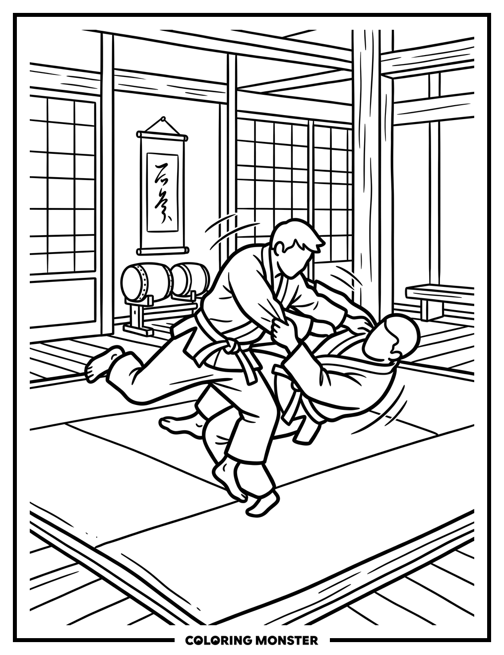 Jujitsu Grappling Match Coloring Page