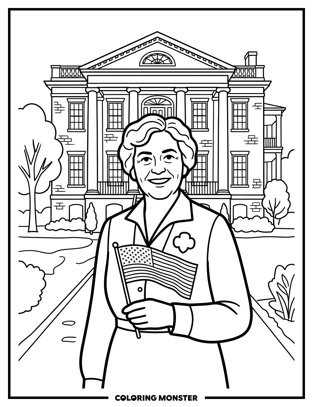 Juliette Gordon Low and Birthplace Coloring Page