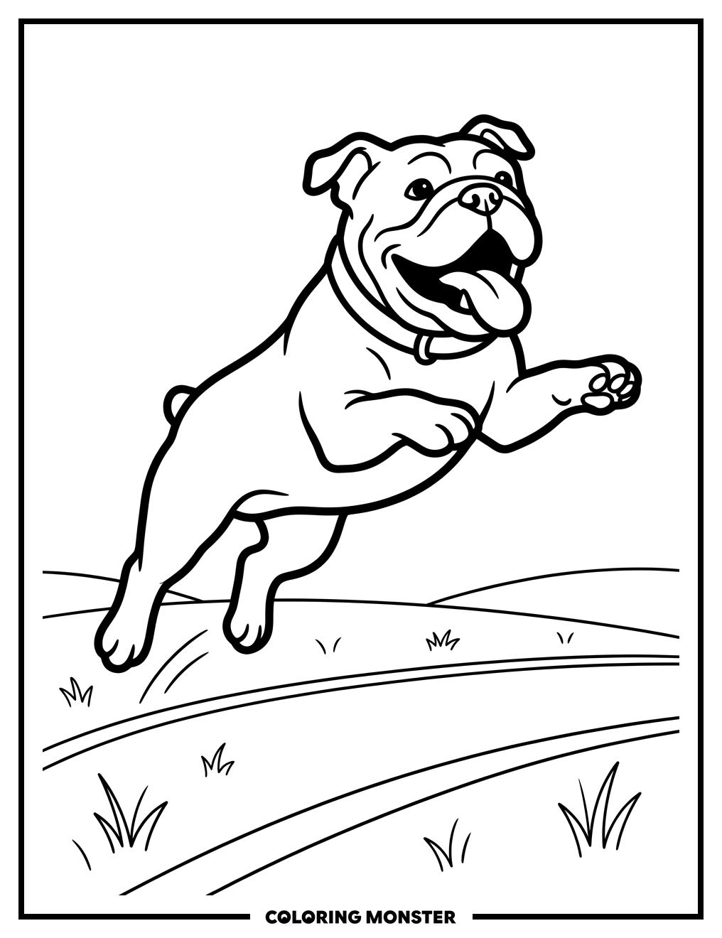 Jumping Bulldog Mascot Coloring Page