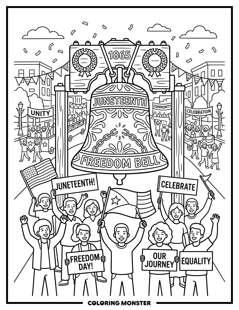 Juneteenth Freedom Bell Celebration Coloring Page