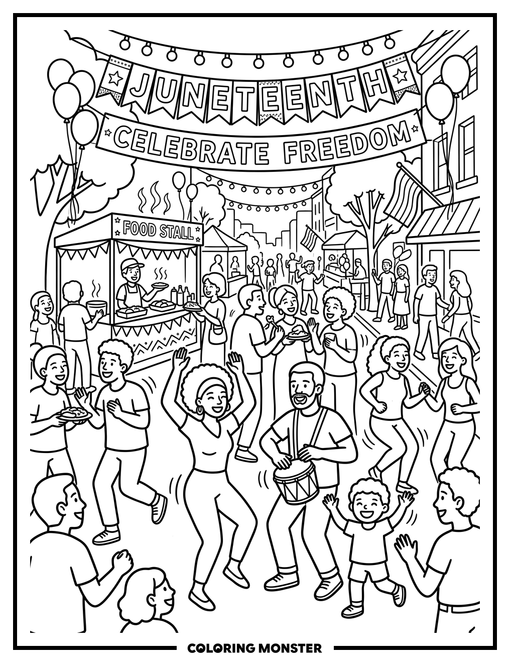Juneteenth Street Festival Celebration Coloring Page