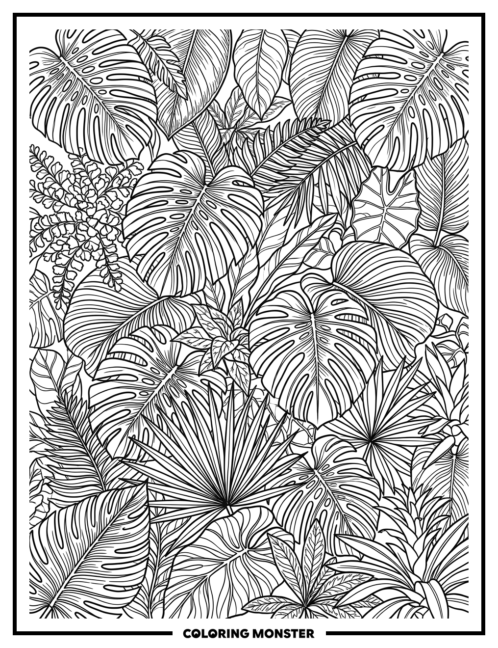 Jungle Leaf Pattern Coloring Page
