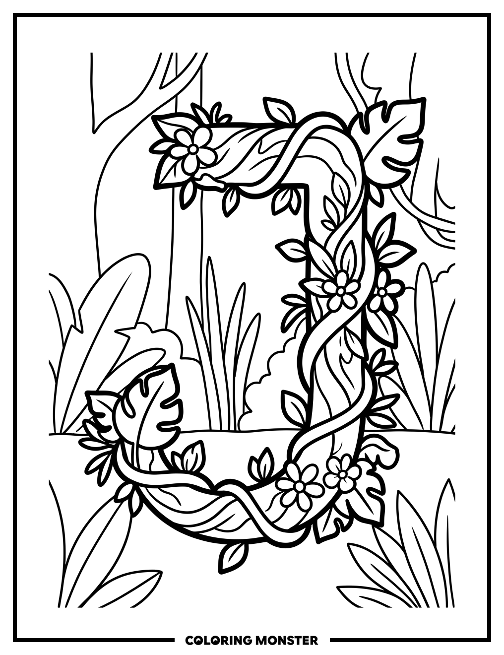 Jungle Vine Letter J Coloring Page