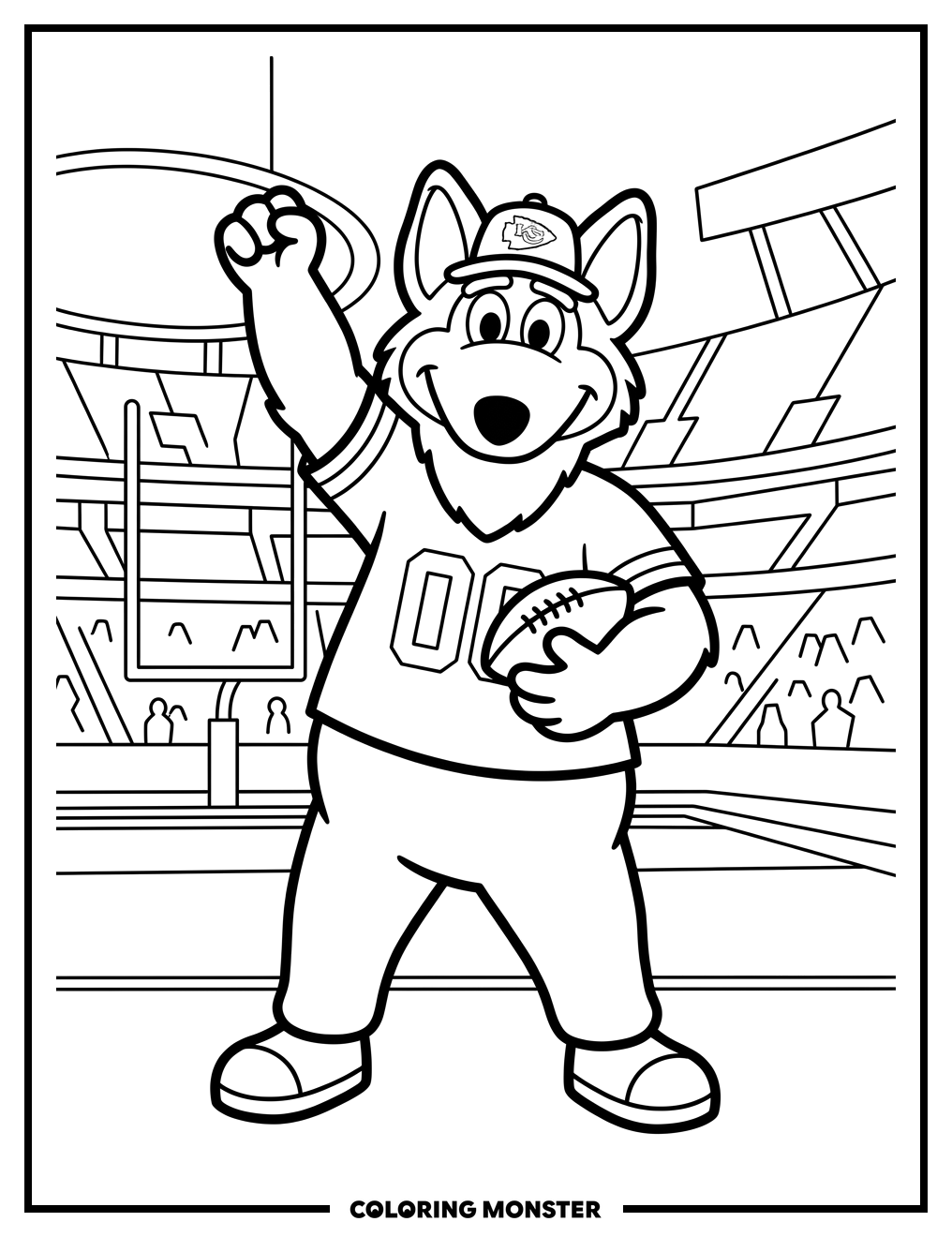 K.C. Wolf Cheering on Football Field Coloring Page