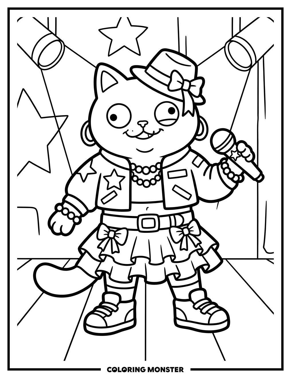 K-Pop Cat Idol Coloring Page