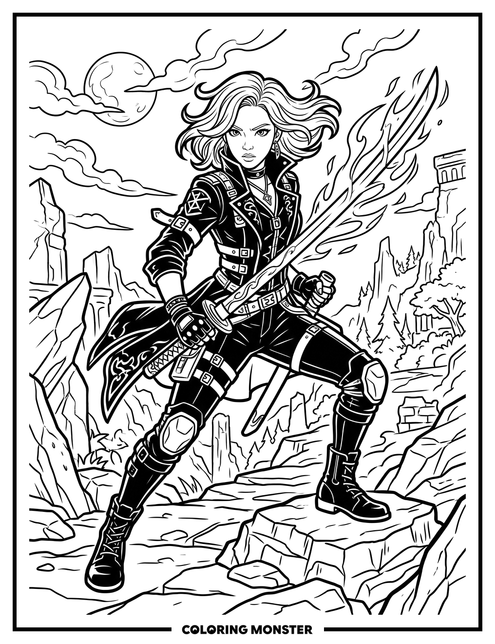 K-Pop Demon Hunter Ready For Battle Coloring Page