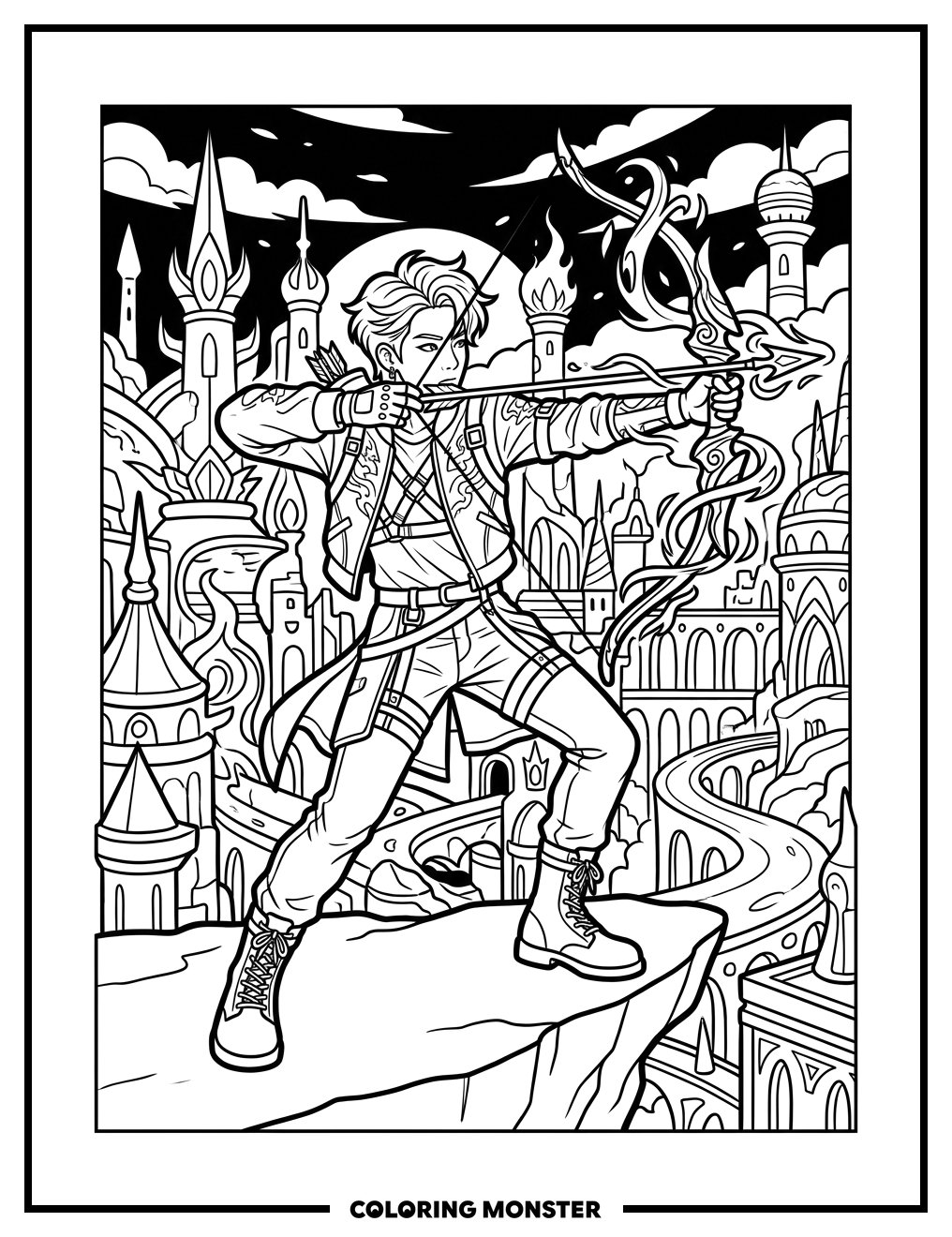 K-Pop Demon Hunter with Magical Bow Coloring Page
