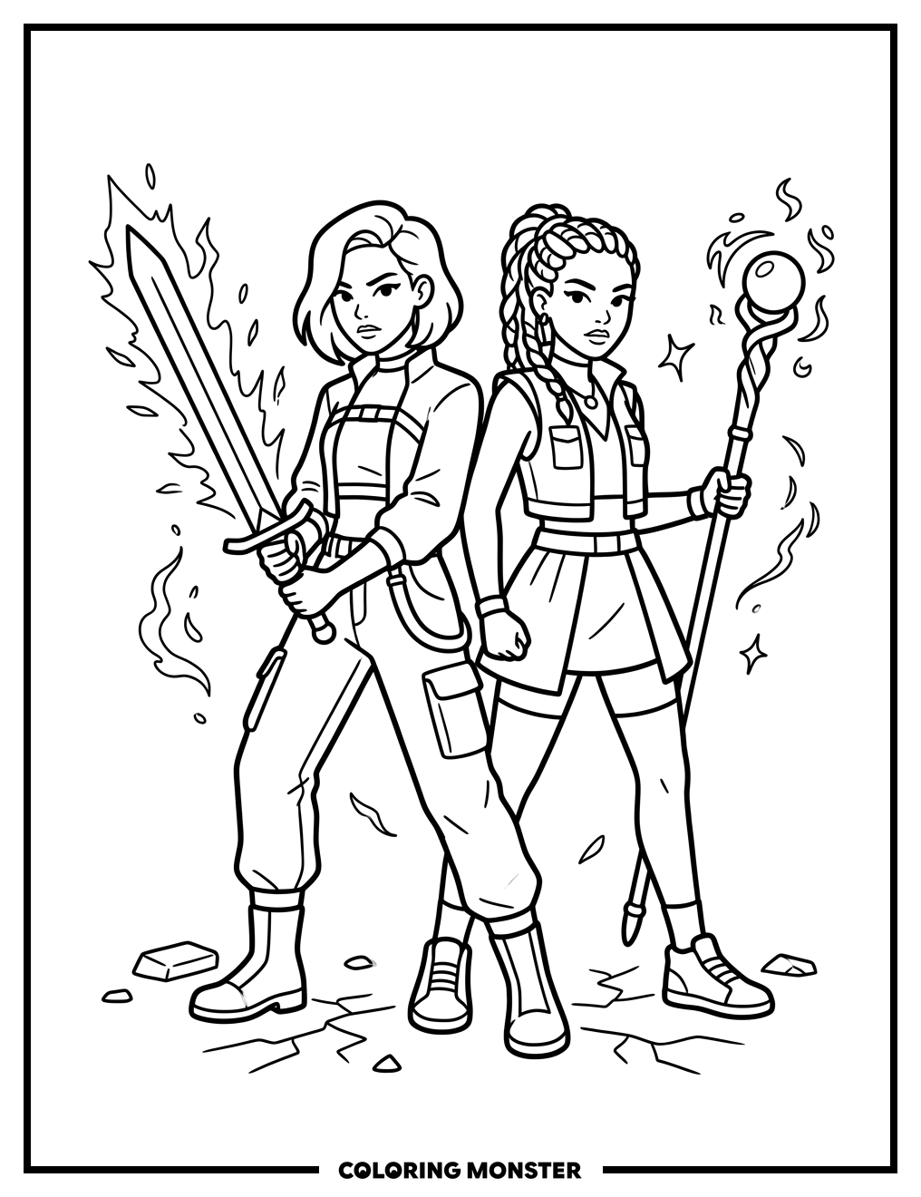 K-Pop Demon Hunters Ready for Battle Coloring Page